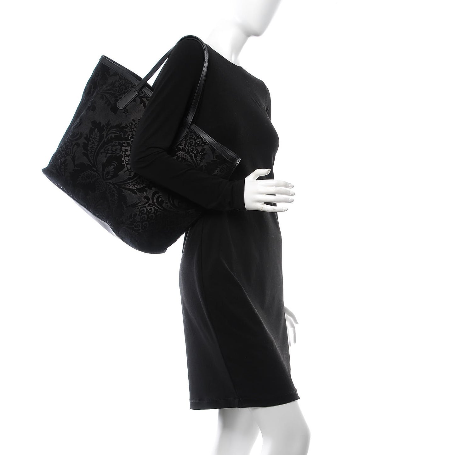 Nubuck Brocade Medium Soft Stirrup Tote Black