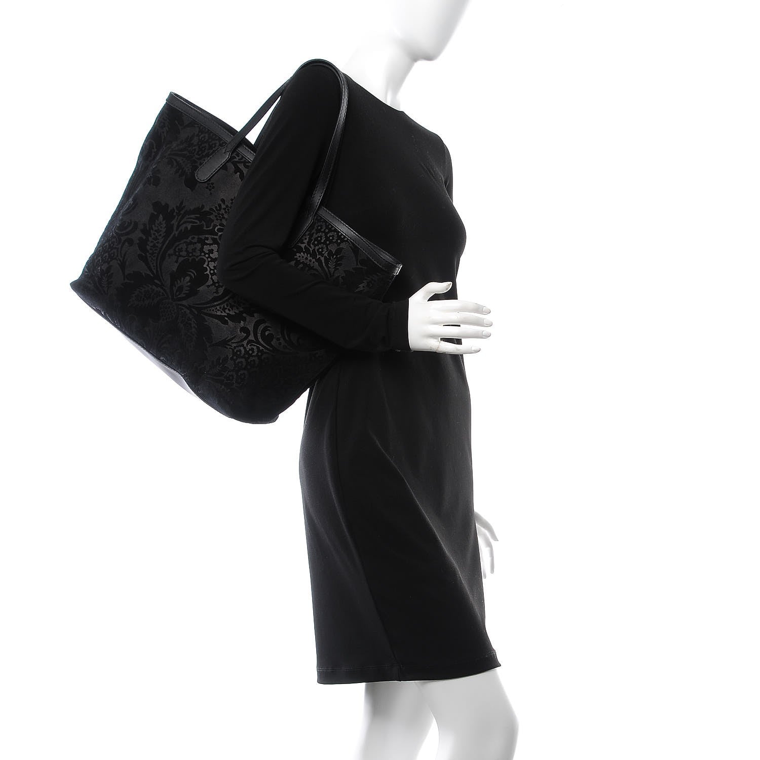 Gucci Nubuck Brocade Medium Soft Stirrup Tote Black 2 of 12