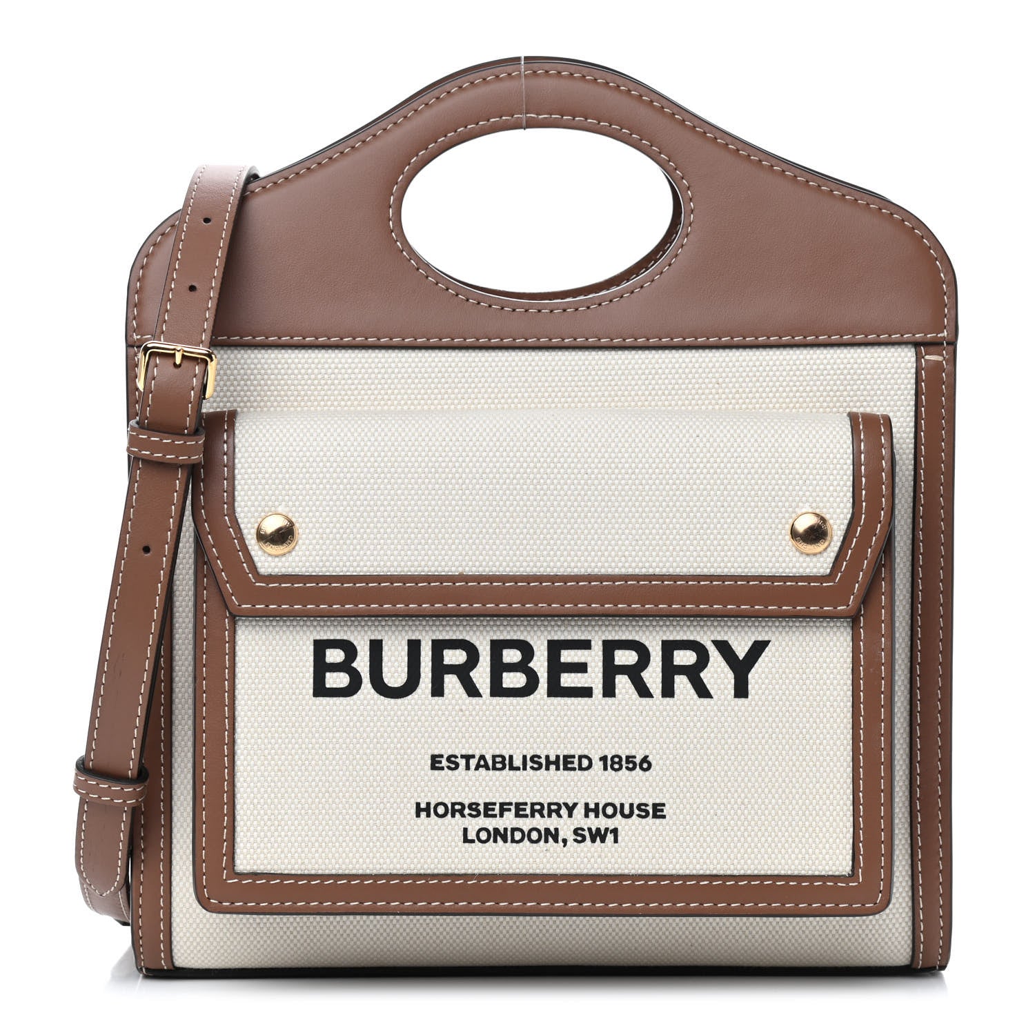 Burberry Canvas Smooth Calfskin Two Tone Mini Pocket Bag Natural Malt Brown 1 of 9
