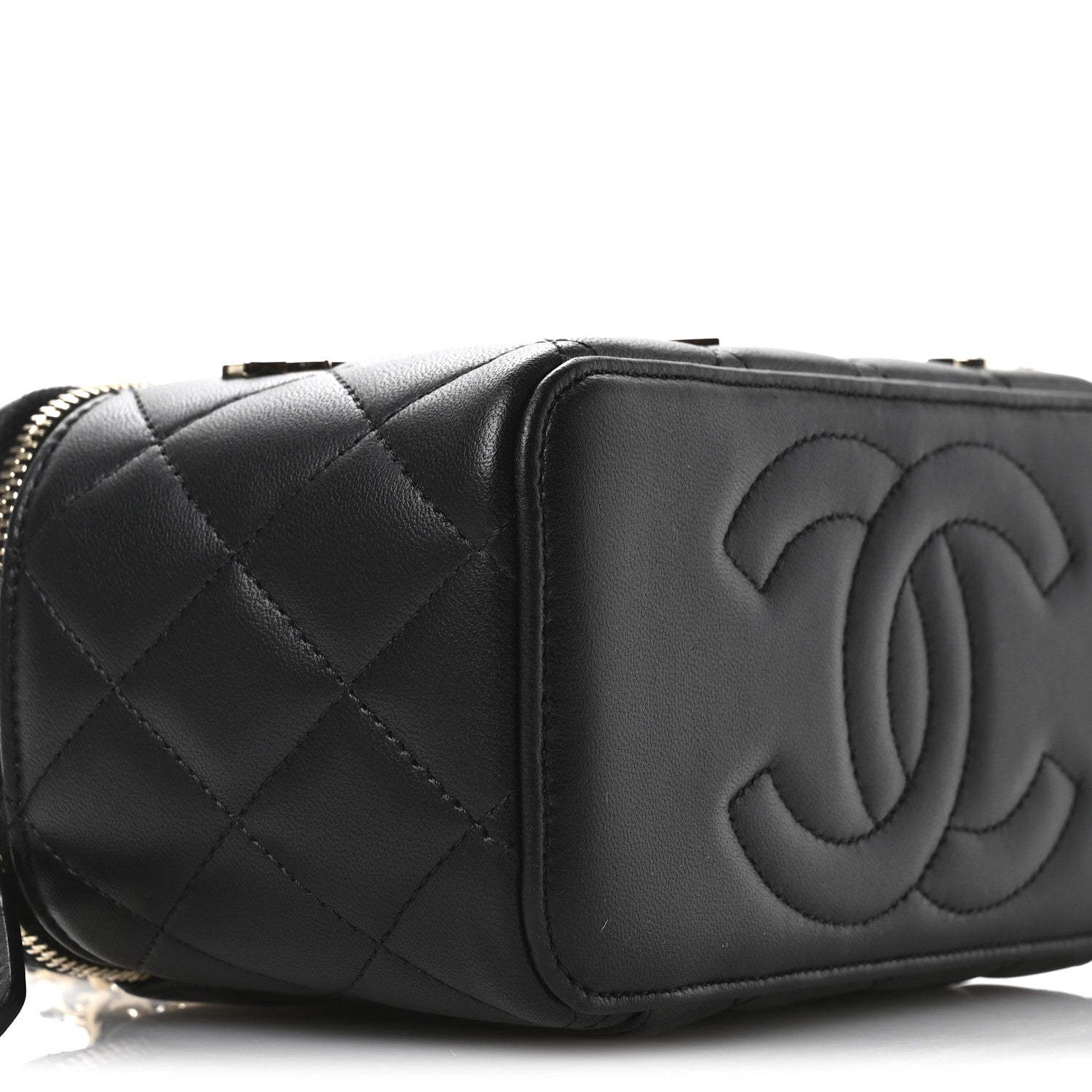 Chanel Lambskin Enamel Quilted Roller Skate Small Vanity Case With Chain Black 10 of 11