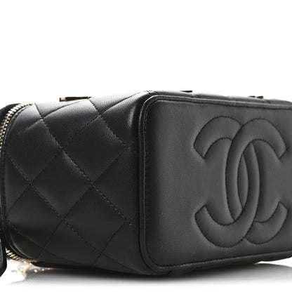 Chanel Lambskin Enamel Quilted Roller Skate Small Vanity Case With Chain Black 10 of 11