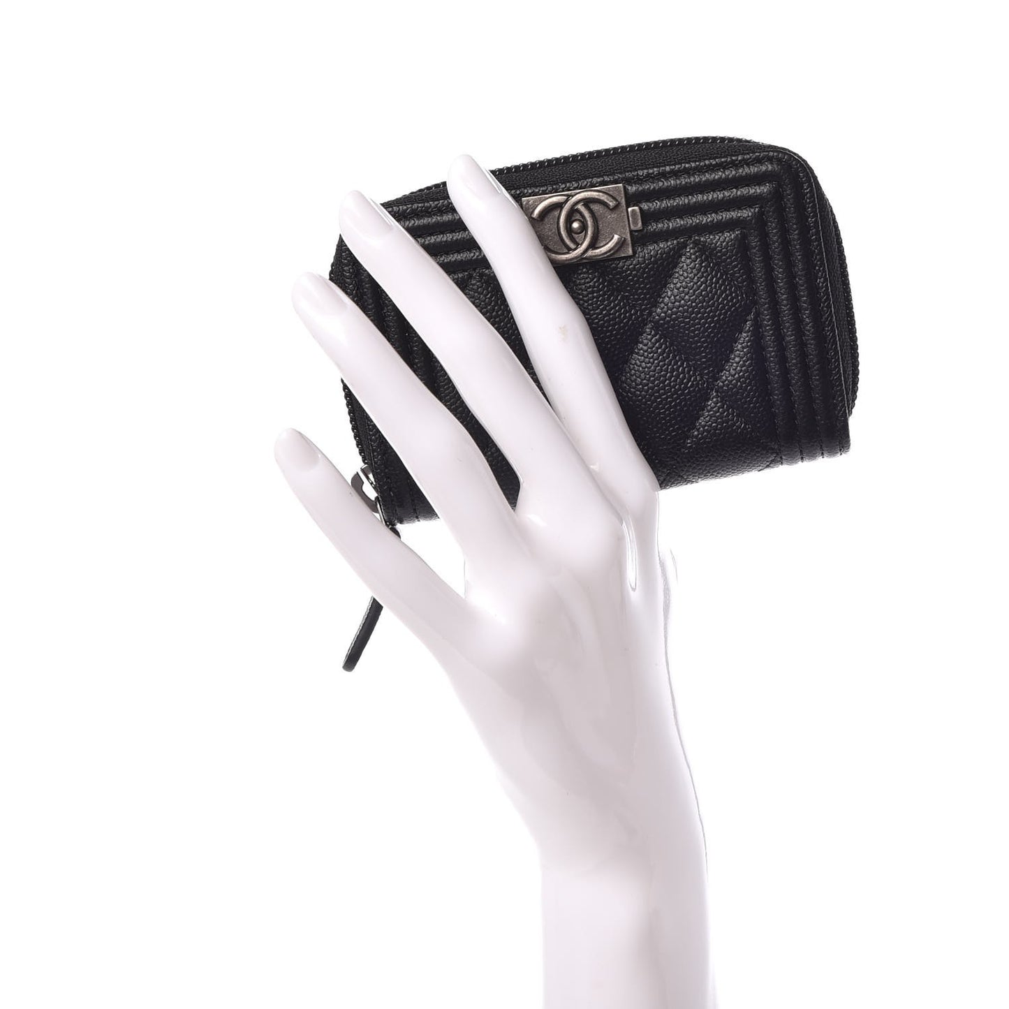 Caviar Quilted Boy Zip Around Coin Purse Wallet Black