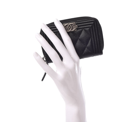 Chanel Caviar Quilted Boy Zip Around Coin Purse Wallet Black 2 of 8