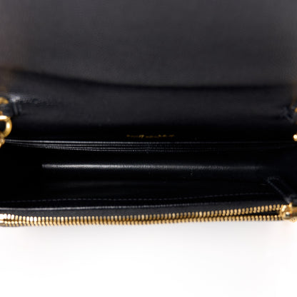 Saint Laurent Grain De Poudre Matelasse Chevron Monogram Envelope Chain Wallet Black 5 of 9