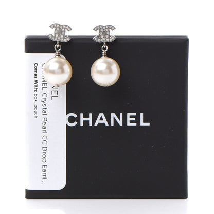Chanel Crystal Pearl CC Drop Earrings Silver 5 of 5