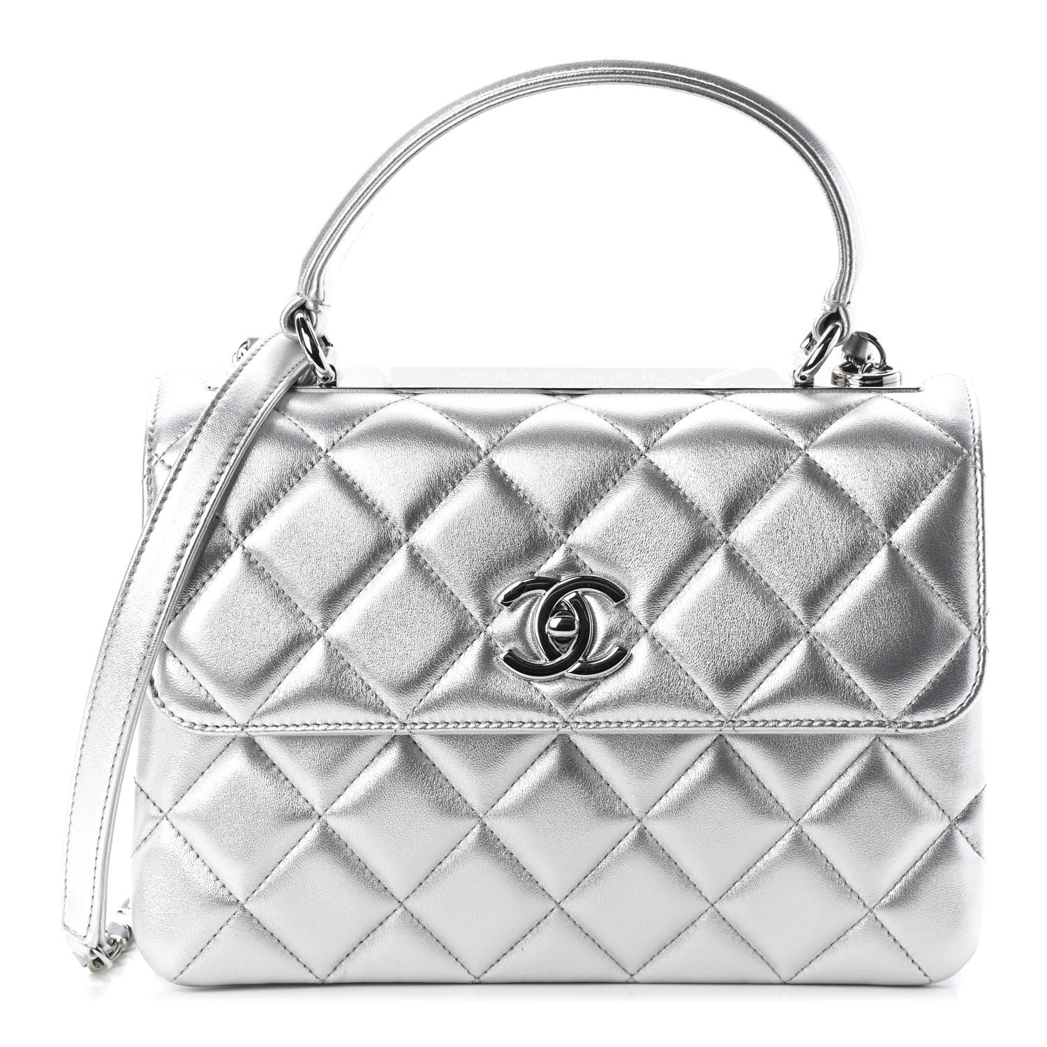 Chanel Metallic Lambskin Quilted Small Trendy CC Flap Dual Handle Bag Silver 1 of 8