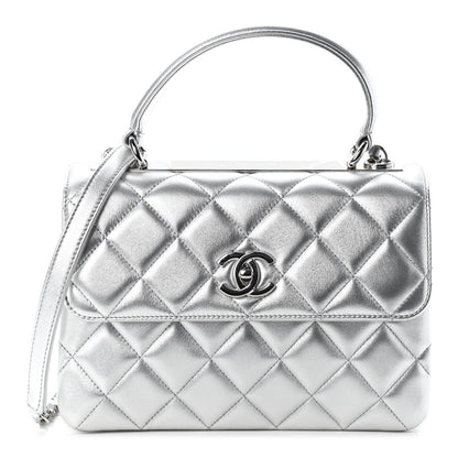 Chanel Metallic Lambskin Quilted Small Trendy CC Flap Dual Handle Bag Silver 1 of 8