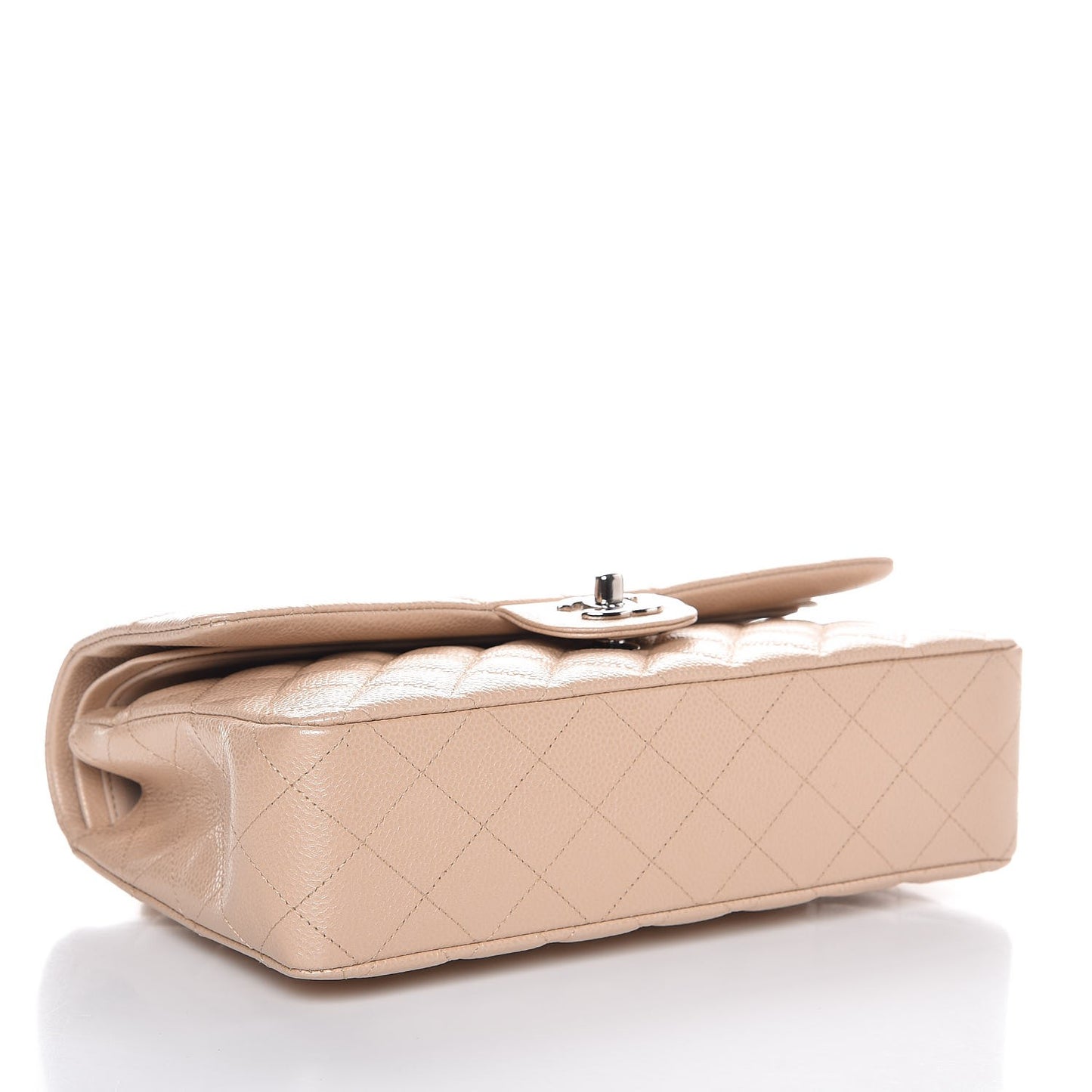 Iridescent Caviar Quilted Medium Double Flap Beige Clair