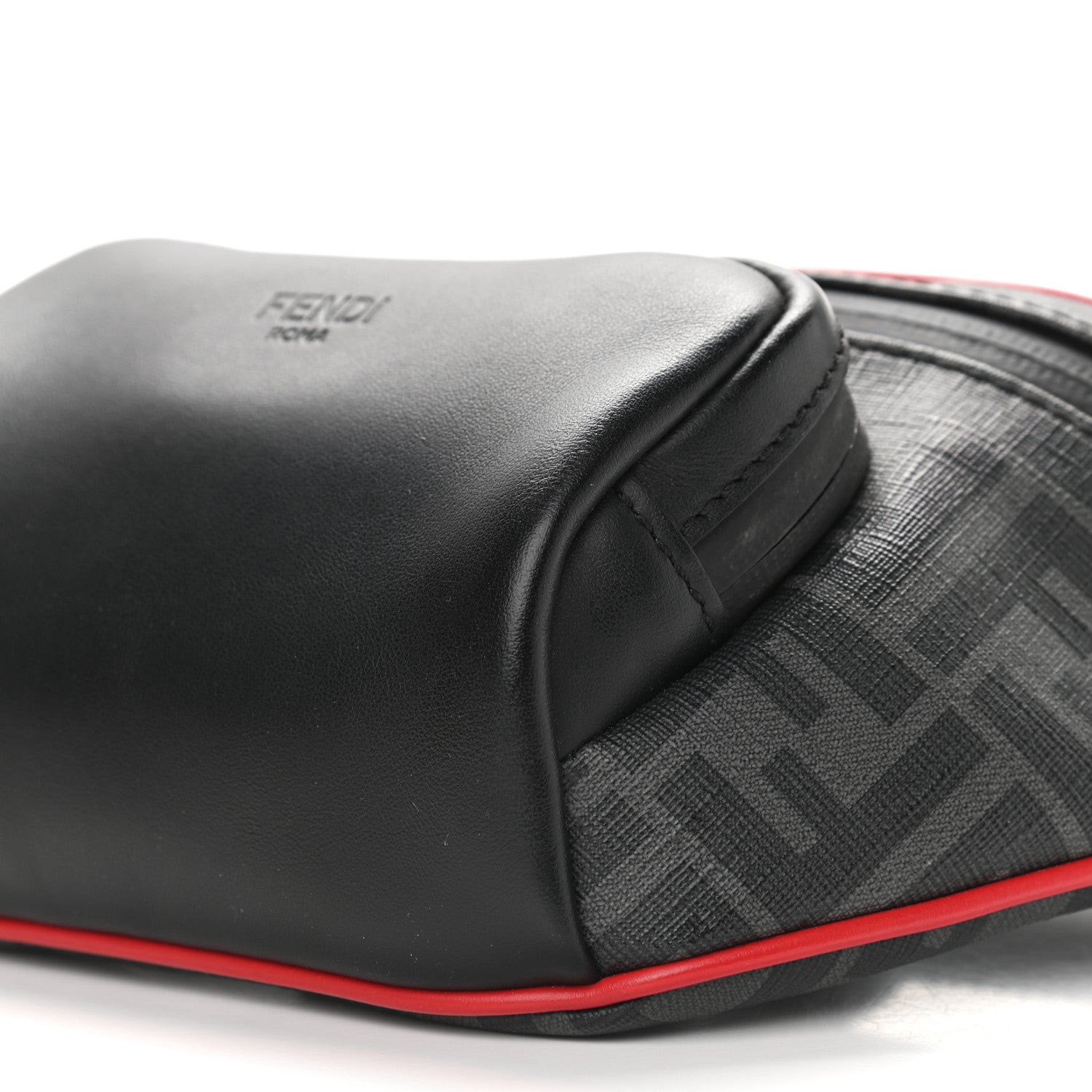 Fendi Glazed Fabric Vitello Century FF 1974 Pocket Belt Bag Black Rosso 9 of 11