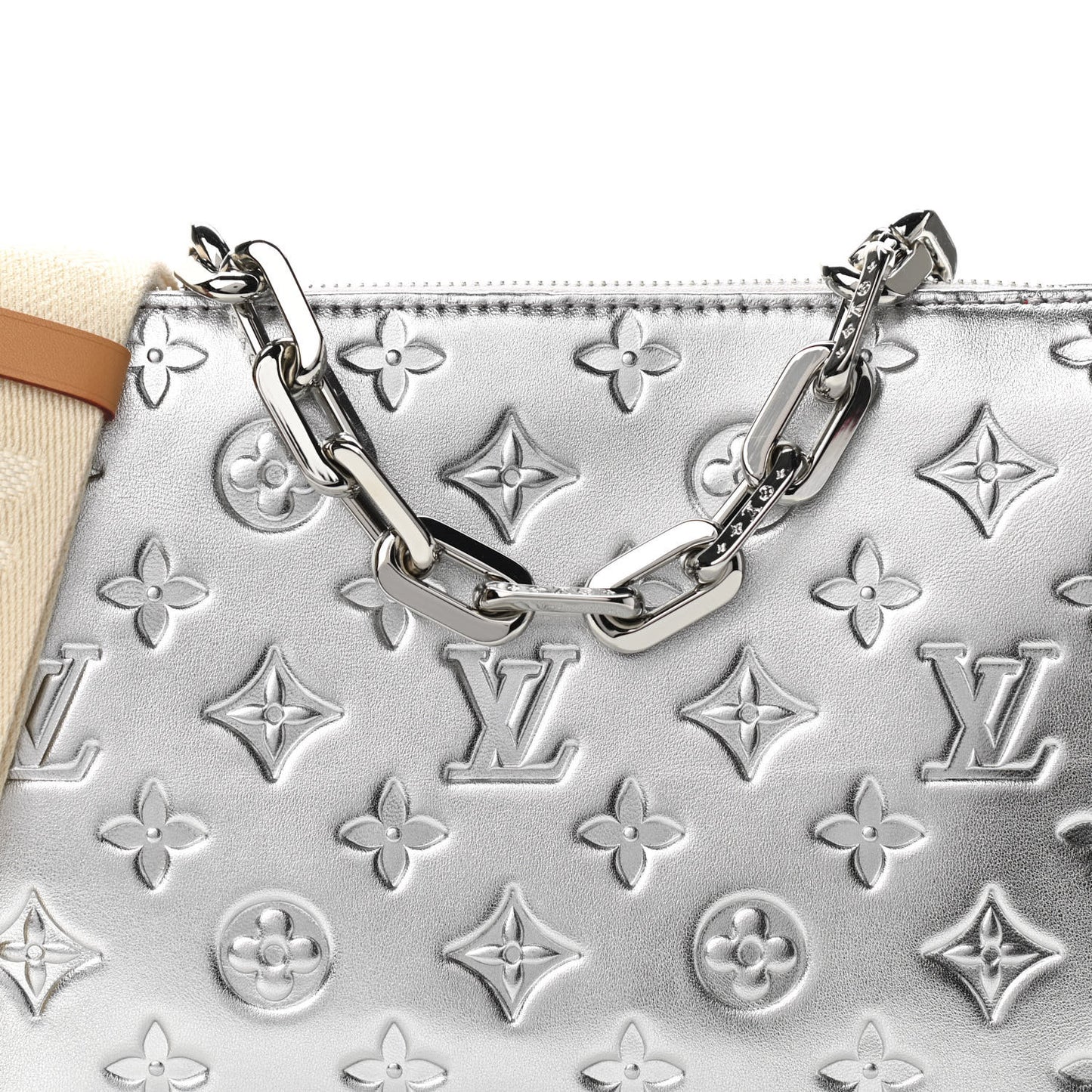 Metallic Lambskin Embossed Monogram Coussin PM Silver
