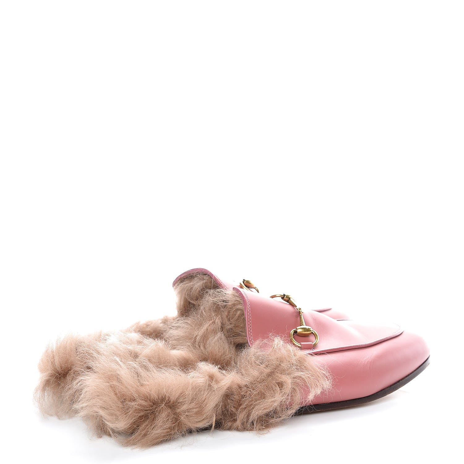 Gucci Calfskin Fur Womens Princetown Slippers 36.5 Lipstick Rose Natural 4 of 18