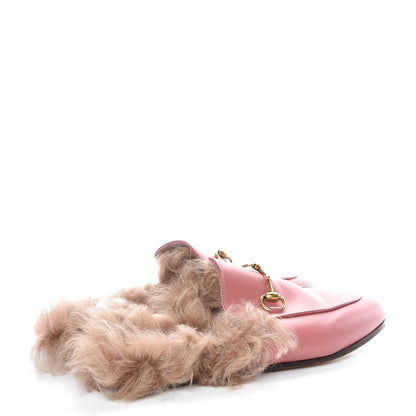 Gucci Calfskin Fur Womens Princetown Slippers 36.5 Lipstick Rose Natural 4 of 18