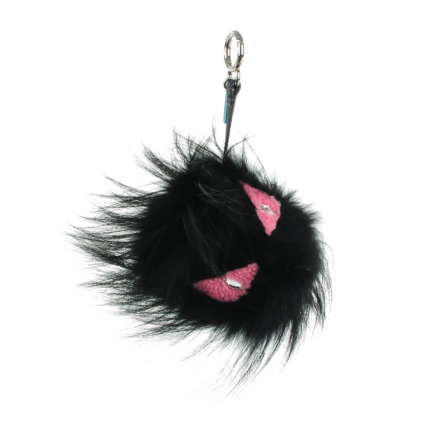 Fendi Fox Fur Shearling Crystal Pinky Punky Monster Bag Bug Charm Black Bubblegum 1 of 4