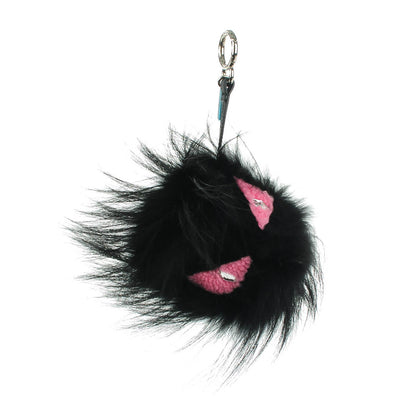 Fendi Fox Fur Shearling Crystal Pinky Punky Monster Bag Bug Charm Black Bubblegum 1 of 4