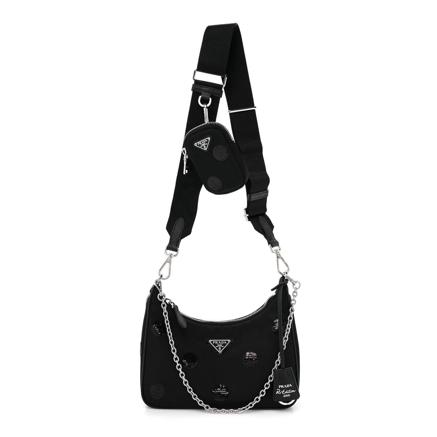 Prada Nylon Sequin Embellished Polka Dot Re-Edition 2005 Shoulder Bag Black 1 of 9