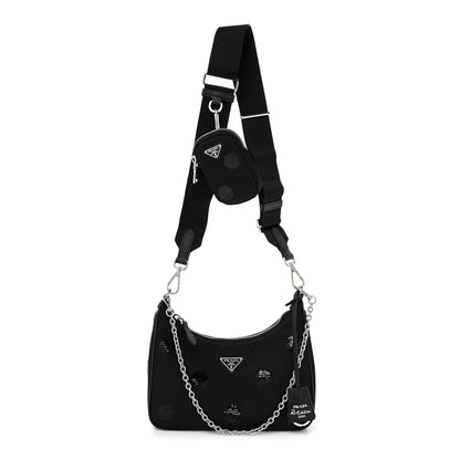 Prada Nylon Sequin Embellished Polka Dot Re-Edition 2005 Shoulder Bag Black 1 of 9