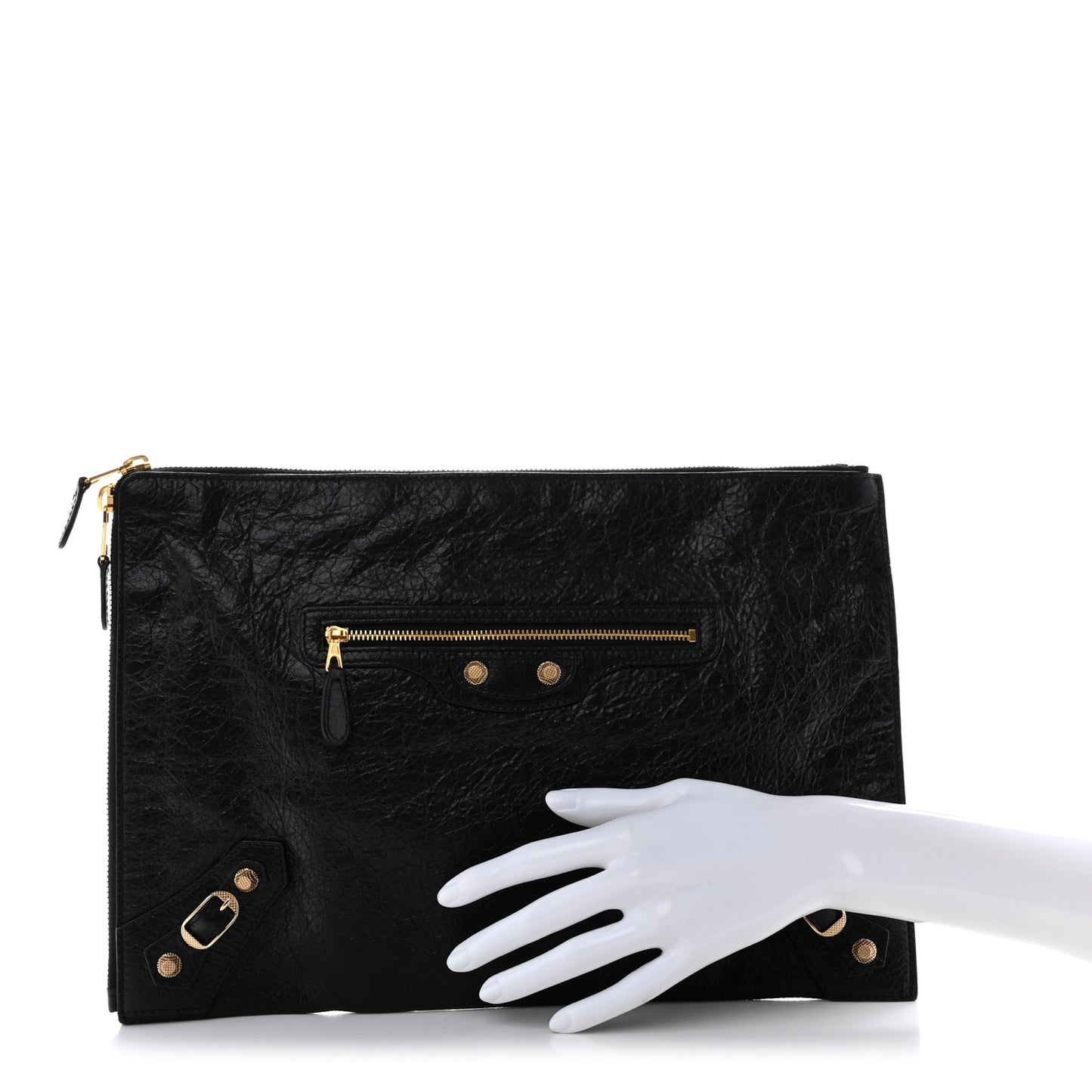 Agneau Giant 12 Gold Hardware Pouch Clutch Black