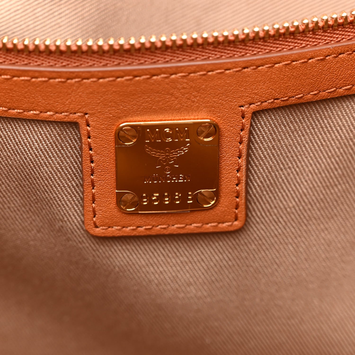 MCM Calfskin Ottomar Monogram Medium Klara Top Zip Tote Cognac 6 of 11