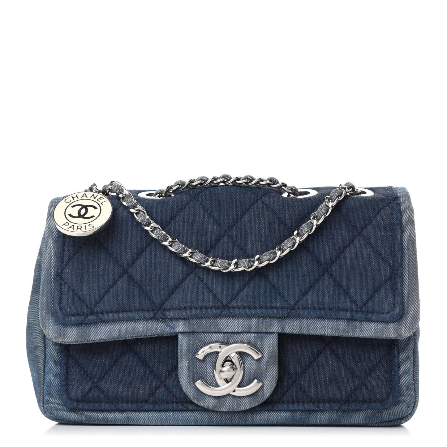 Denim Quilted Small Medallion Flap Blue