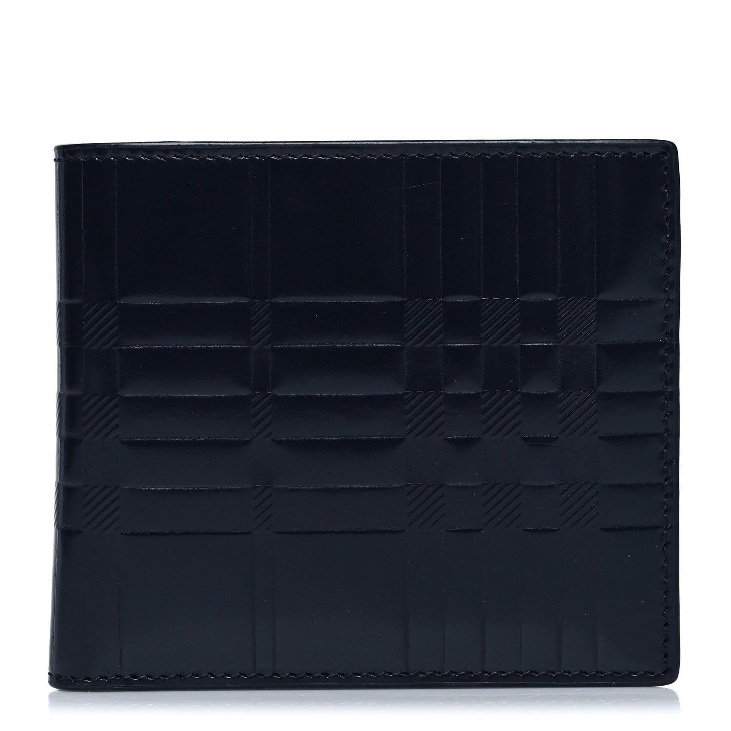 Burberry Smooth Calfskin Embossed Check Bi-Fold Wallet Dark Blue 1 of 8