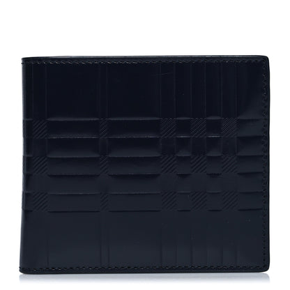 Burberry Smooth Calfskin Embossed Check Bi-Fold Wallet Dark Blue 1 of 8