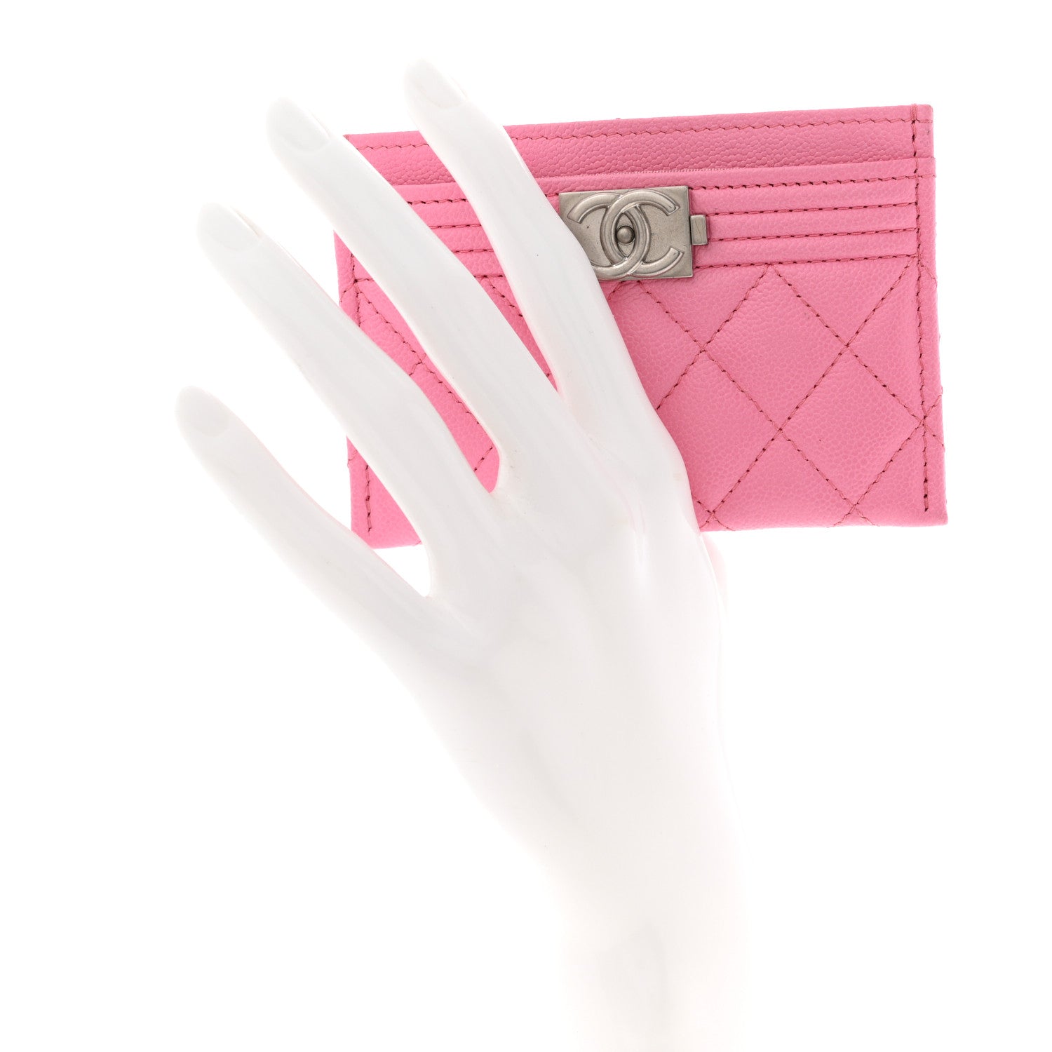 Chanel Caviar Quilted Boy Card Holder Pink 2 of 8