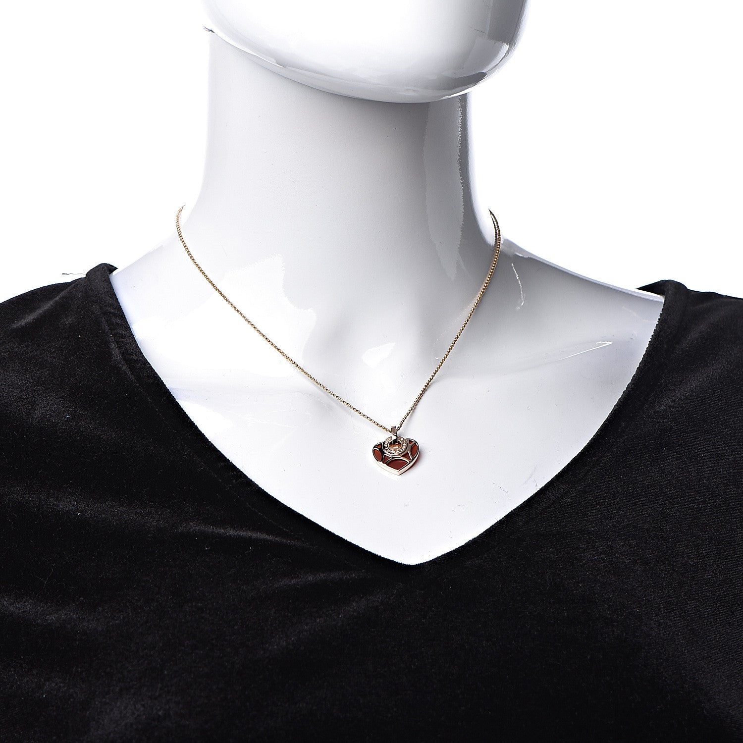 Bulgari 18K Rose Gold Carnelian Cuore Heart Pendant Necklace 2 of 8