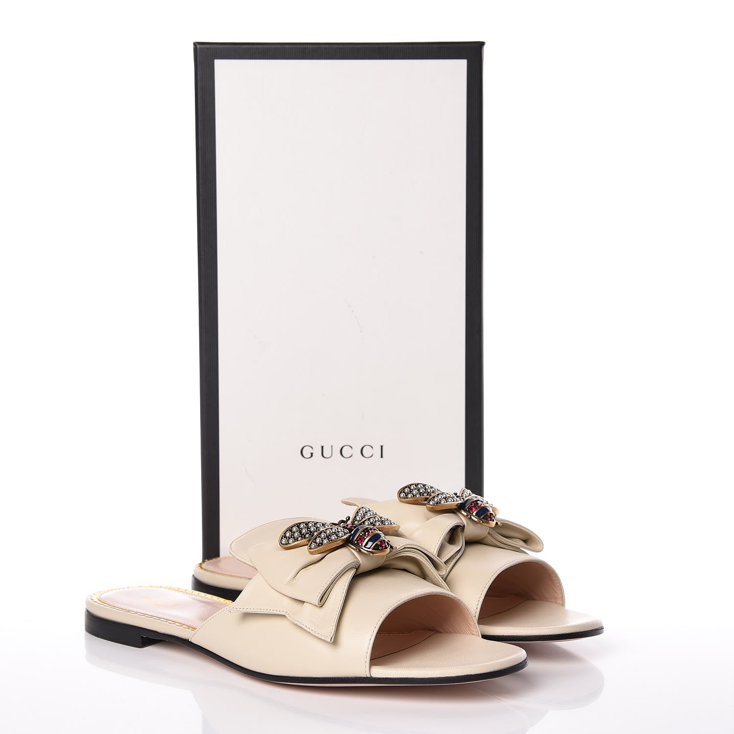 Gucci Nappa Queen Margaret Flat Slide Sandals 41 Vintage White 8 of 8