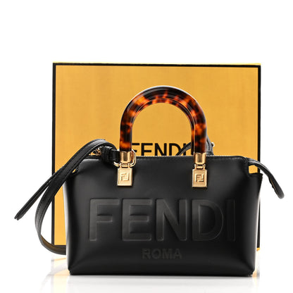 Fendi Vitello King Plexiglass Logo Embossed Mini By The Way Top Handle Boston Bag Black 11 of 11