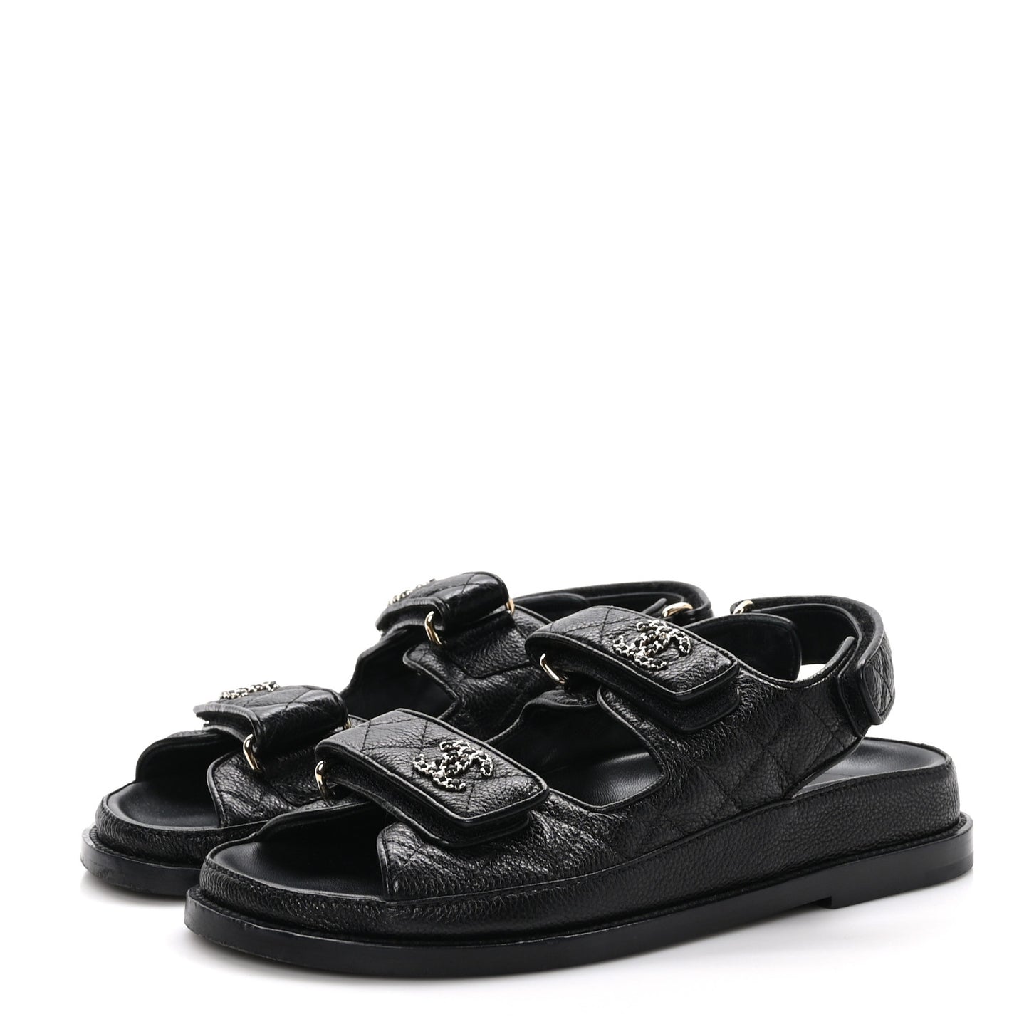 Grained Calfskin Velcro Dad Sandals 36 Black