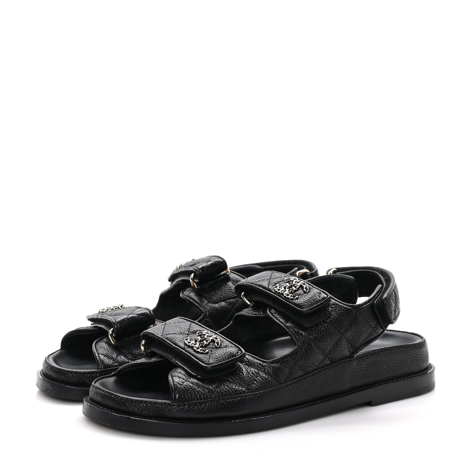 Chanel Grained Calfskin Velcro Dad Sandals 36 Black 3 of 13