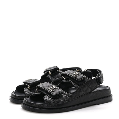 Chanel Grained Calfskin Velcro Dad Sandals 36 Black 3 of 13