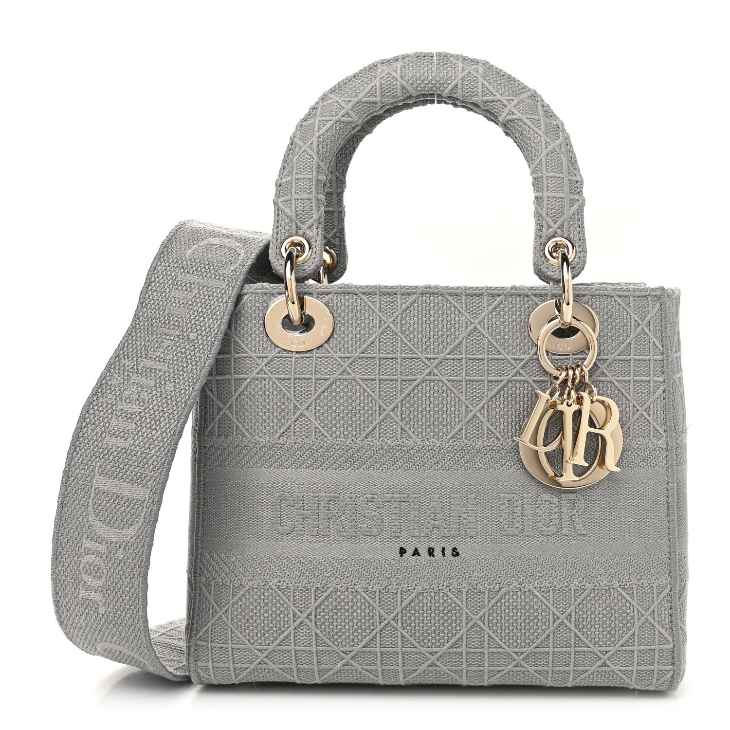 Christian Dior Canvas Embroidered Cannage Medium Lady D-Lite Gray 1 of 11