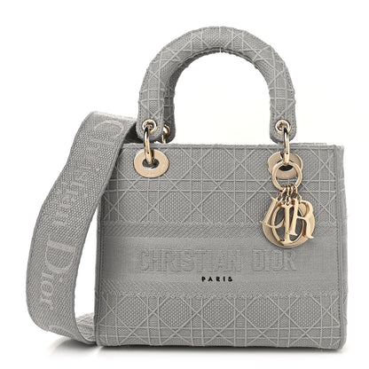Christian Dior Canvas Embroidered Cannage Medium Lady D-Lite Gray 1 of 11