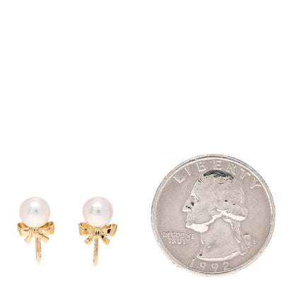 Mikimoto 18K Yellow Gold Akoya Pearl 6-6.5mm Ribbon Screw-Back Earrings 2 of 4