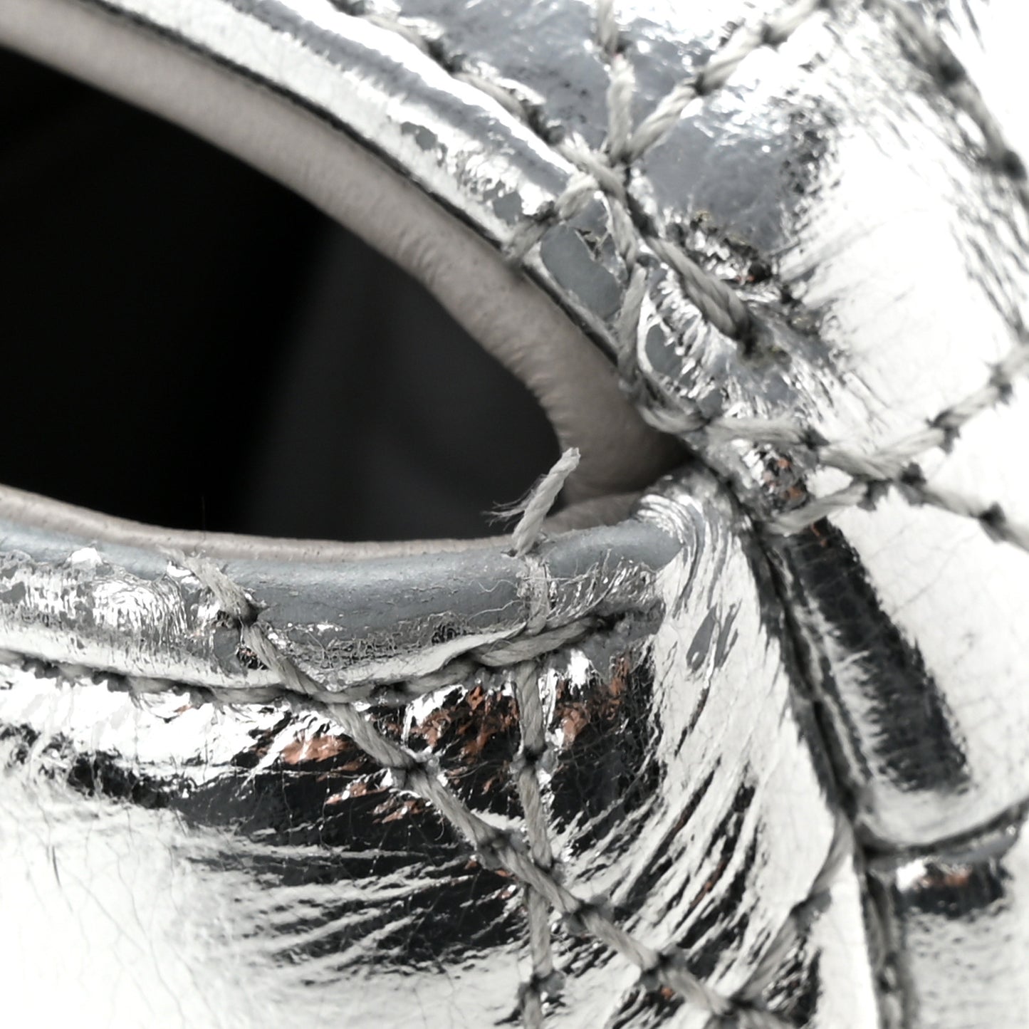 Metallic Calfskin Cannage Medium Caro Bag Argent