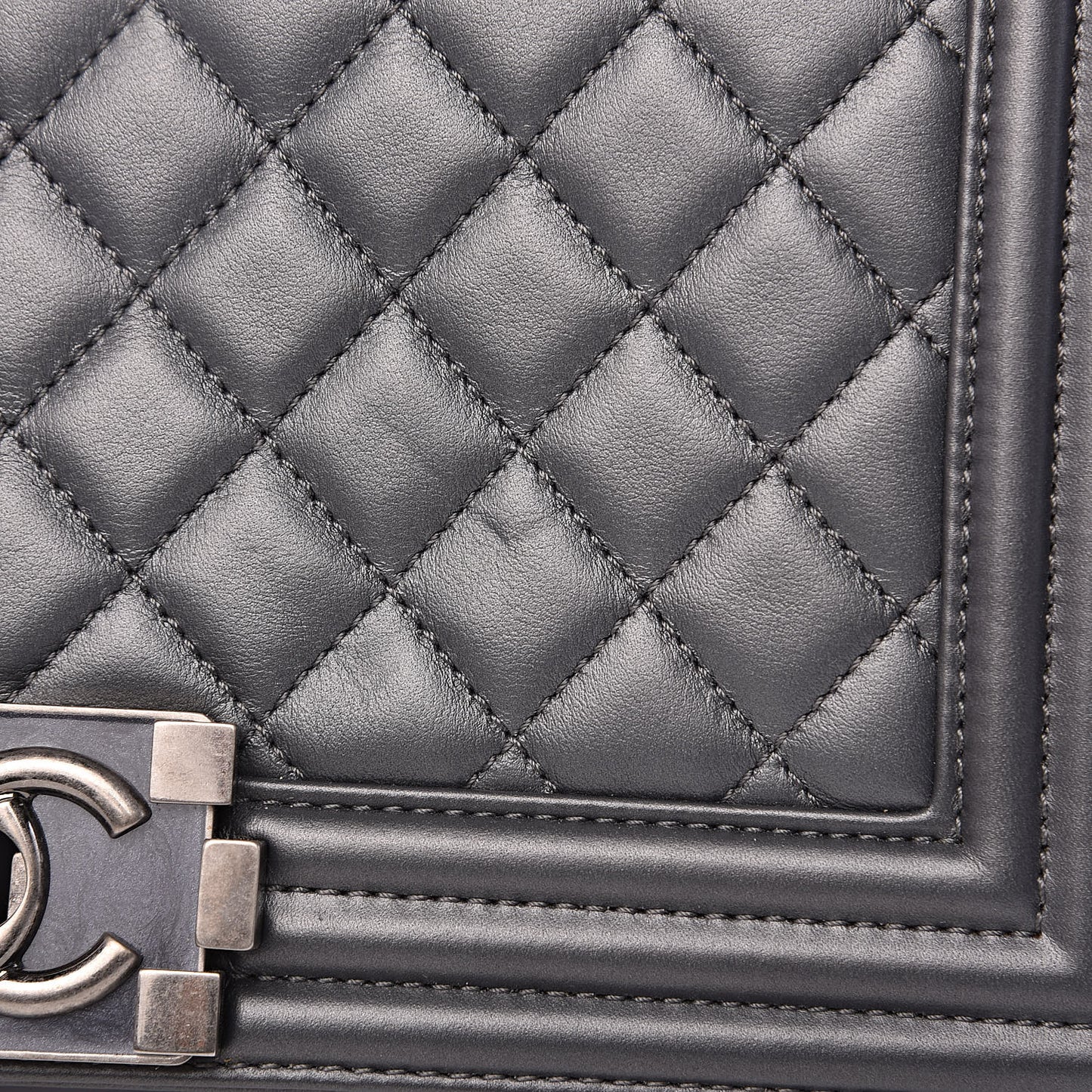 Metallic Calfskin Quilted Medium Boy Flap Dark Silver