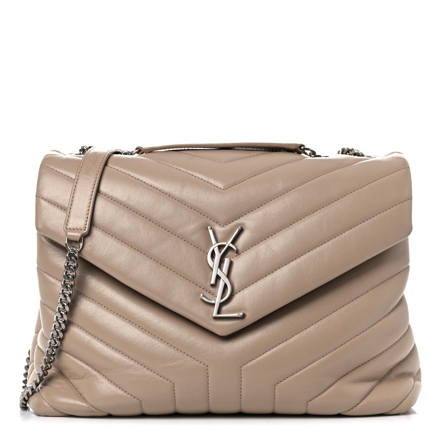 Calfskin Y Quilted Monogram Medium Loulou Chain Satchel Dark Beige