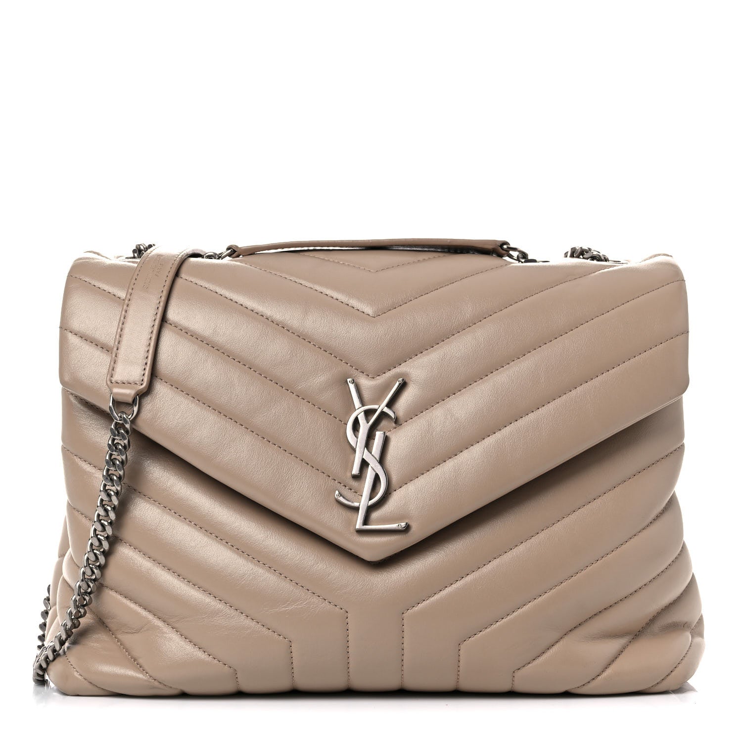 Saint Laurent Calfskin Y Quilted Monogram Medium Loulou Chain Satchel Dark Beige 1 of 15