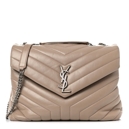 Saint Laurent Calfskin Y Quilted Monogram Medium Loulou Chain Satchel Dark Beige 1 of 15