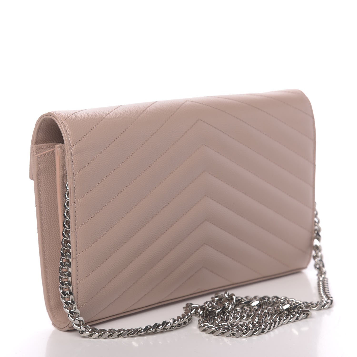 Saint Laurent Grain De Poudre Matelasse Chevron Monogram Chain Wallet Pale Pink 3 of 10
