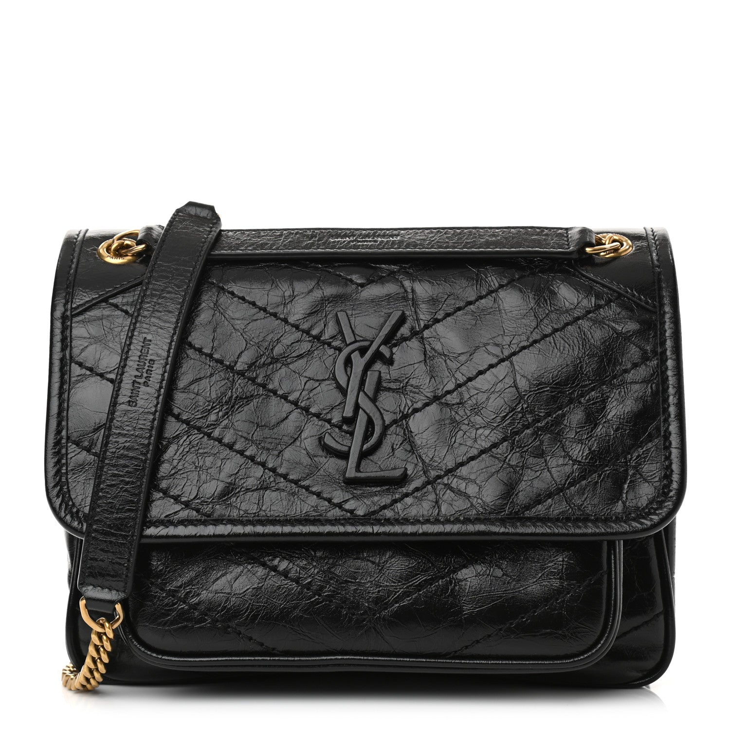 Saint Laurent Crinkled Lambskin Matelasse Monogram Baby Niki Chain Satchel Black 1 of 7