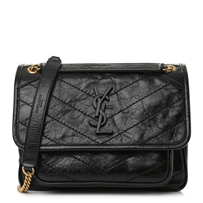 Saint Laurent Crinkled Lambskin Matelasse Monogram Baby Niki Chain Satchel Black 1 of 7