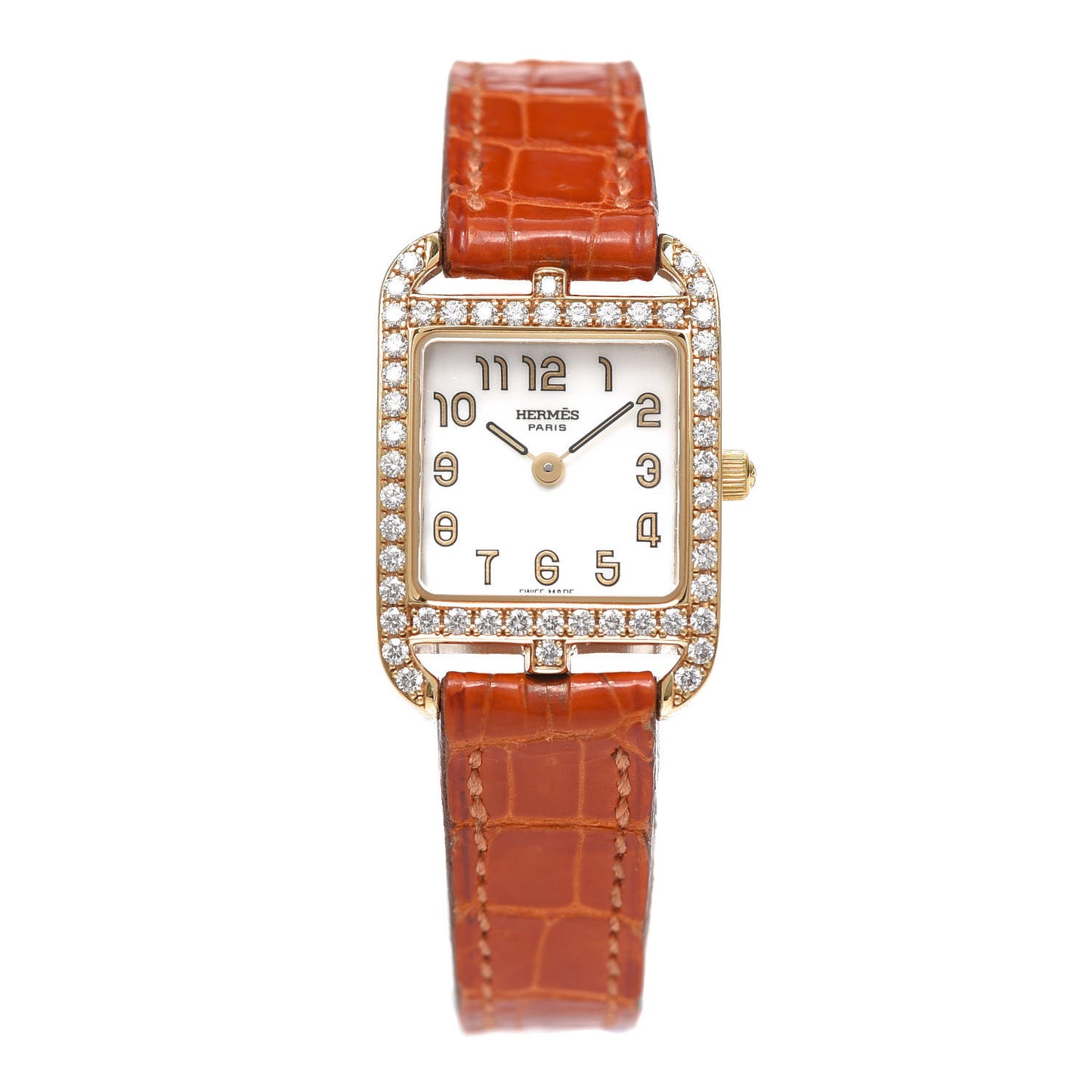 18K Yellow Gold Alligator Diamond Bezel Mother of Pearl 19mm Cape Cod Quartz Watch Orange