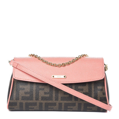 Fendi Zucca Spalmati Vitello Elite Flap Crossbody Bag Tobacco Pesca 1 of 7