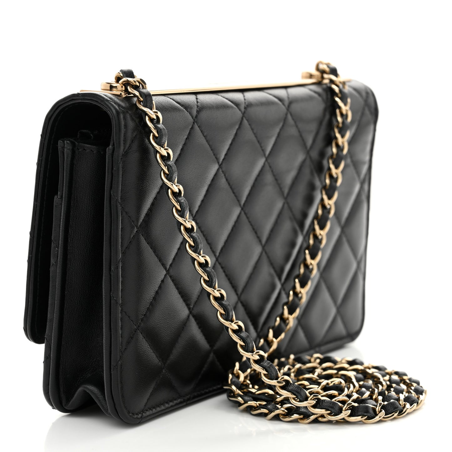 Lambskin Quilted Trendy CC Wallet On Chain WOC Black