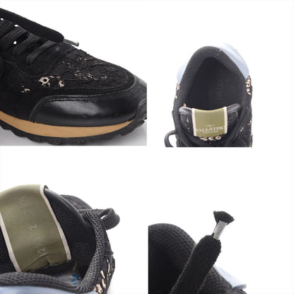 Valentino Garavani Calfskin Suede Macrame Lace Rockstud Sneakers 39.5 Black 9 of 10