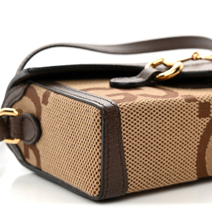 Gucci Monogram Jumbo GG Textured Dollar Calfskin Mini Horsebit 1955 Shoulder Bag Camel Ebony New Acero 9 of 13