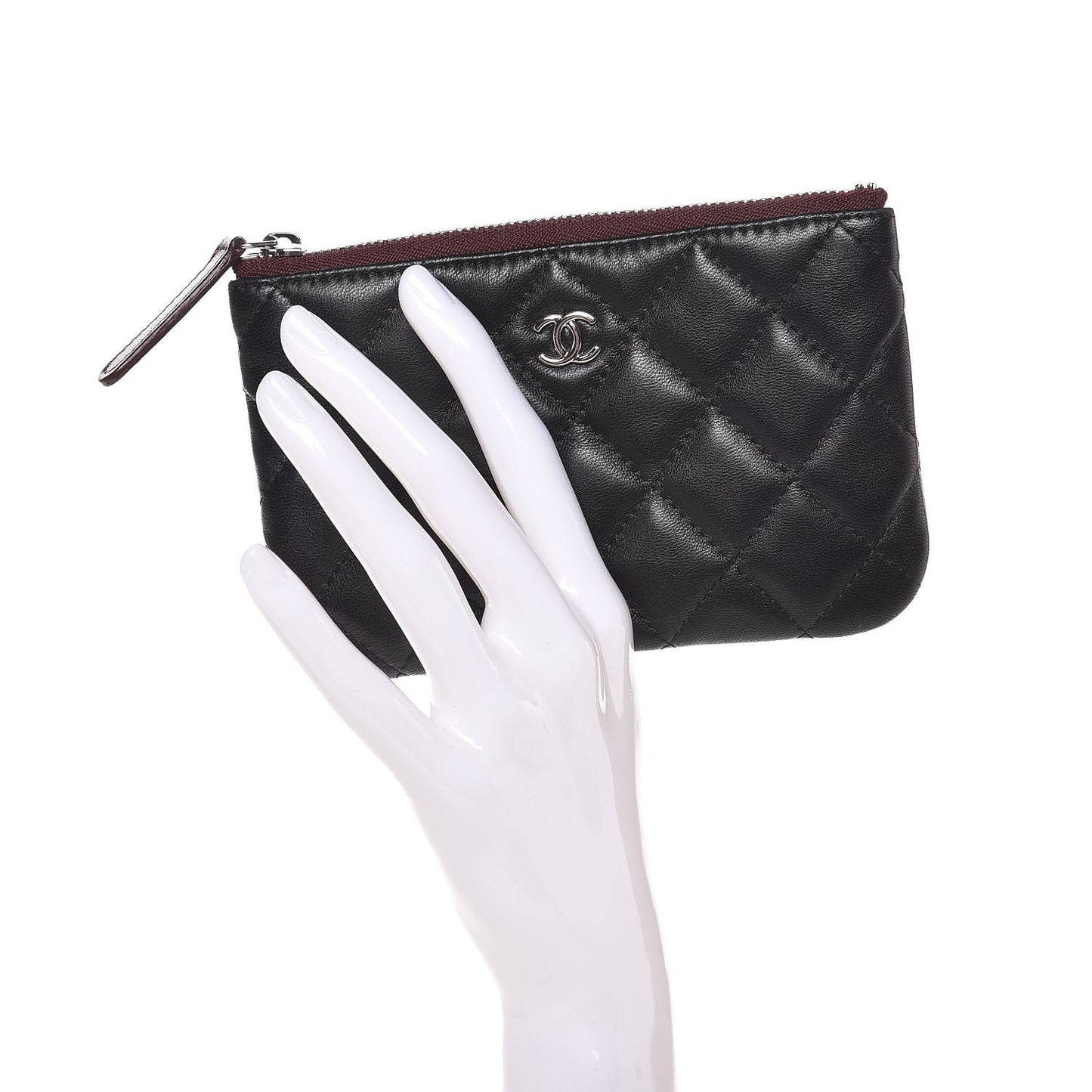 Lambskin Quilted Small Cosmetic Case Black