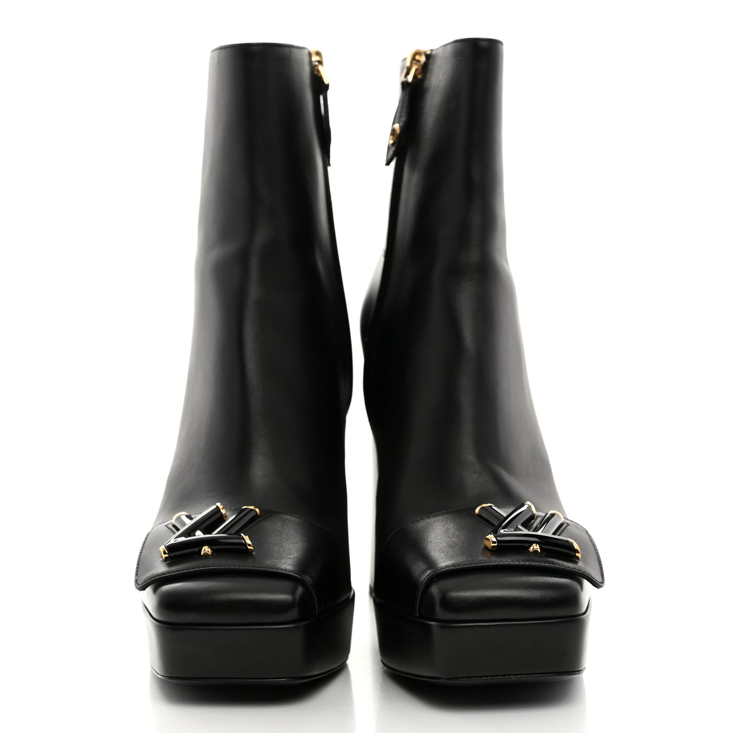Calfskin Shake Platform Ankle Boots 39 Black